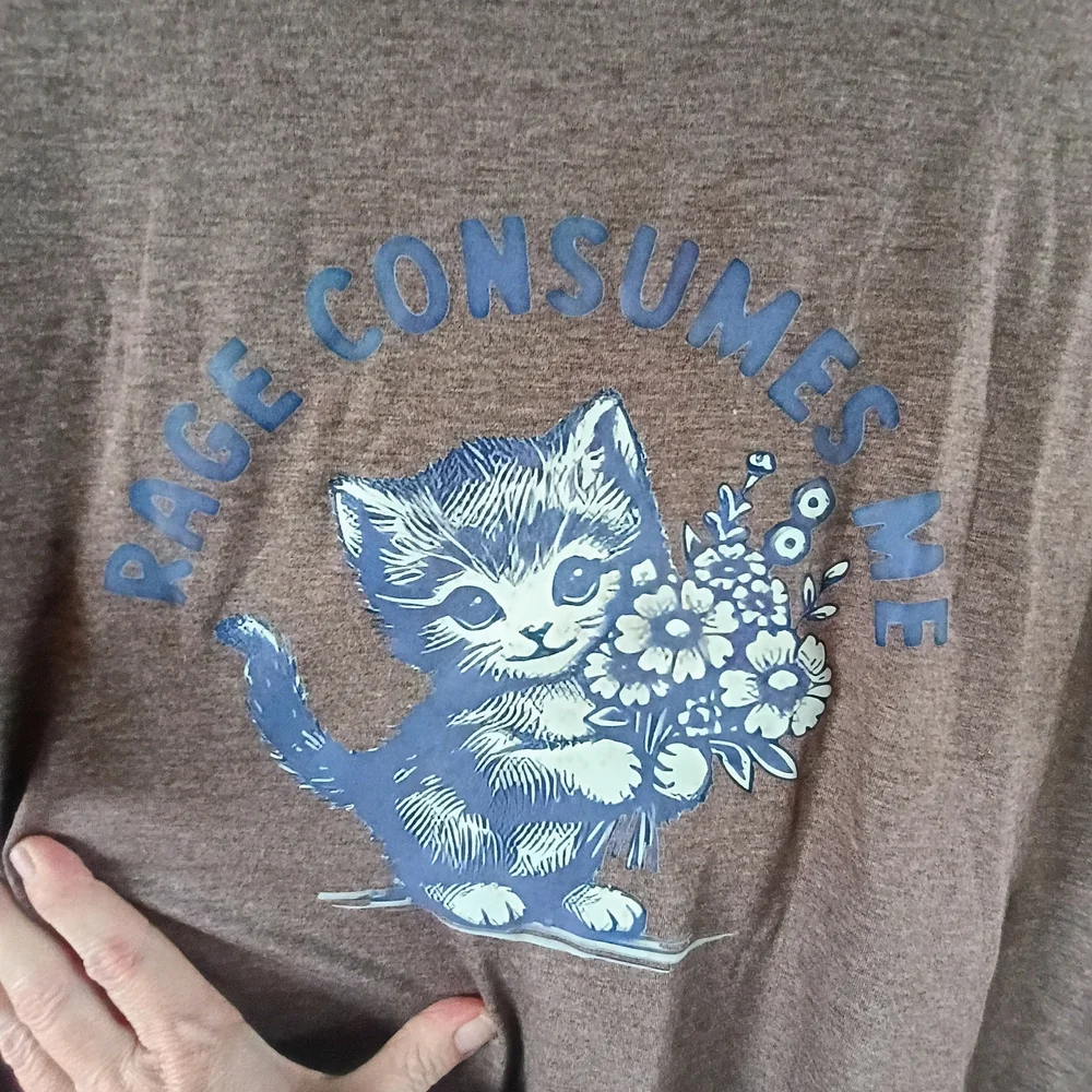 Vintage Style Cat Graphic Tee Womens XL Brown Soft Grunge Baby Tee - Picture 2 of 6
